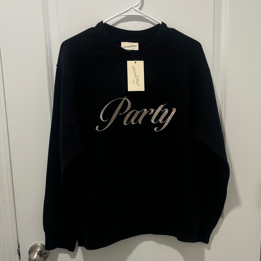 Universal Thread Black 'Party' Graphic Sweatshirt with Metallic Script